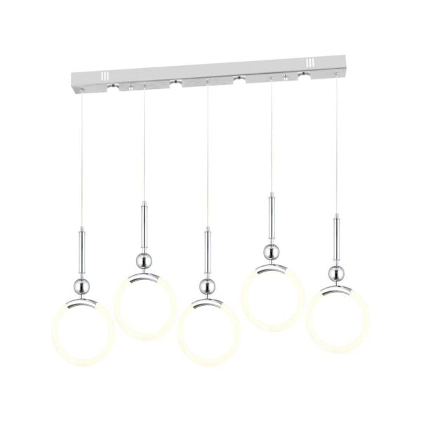 Struer 5'li Sıralı Krom Ledli 112 Watt Modern Koridor, Yatak Odası Salon Sarkıt Led Avize