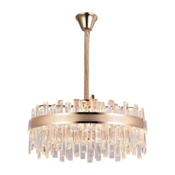 Diandra 60 lık Gold Kaplamalı 58 Watt Led Sarkıt Modern Tasarım Salon Kristal 3 Renk Ledli Avize