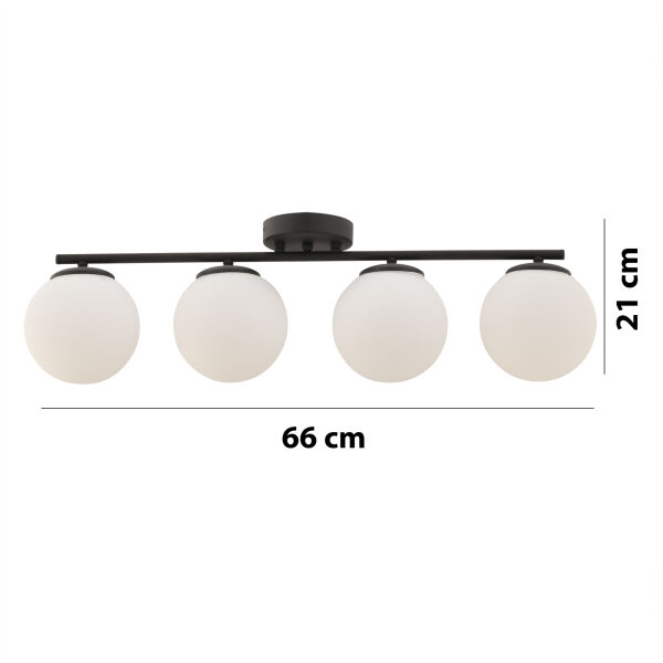 Lumera 4'lü Beyaz Camlı Plafonyer Siyah Avize