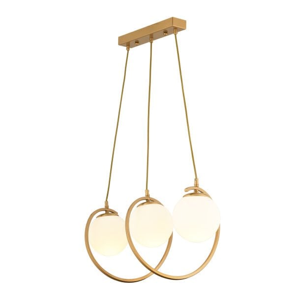 Jarry 3Lü Beyaz Camlı Eskitme Boyalı Modern Tasarım Yemek Masası Üstü Salon Avize