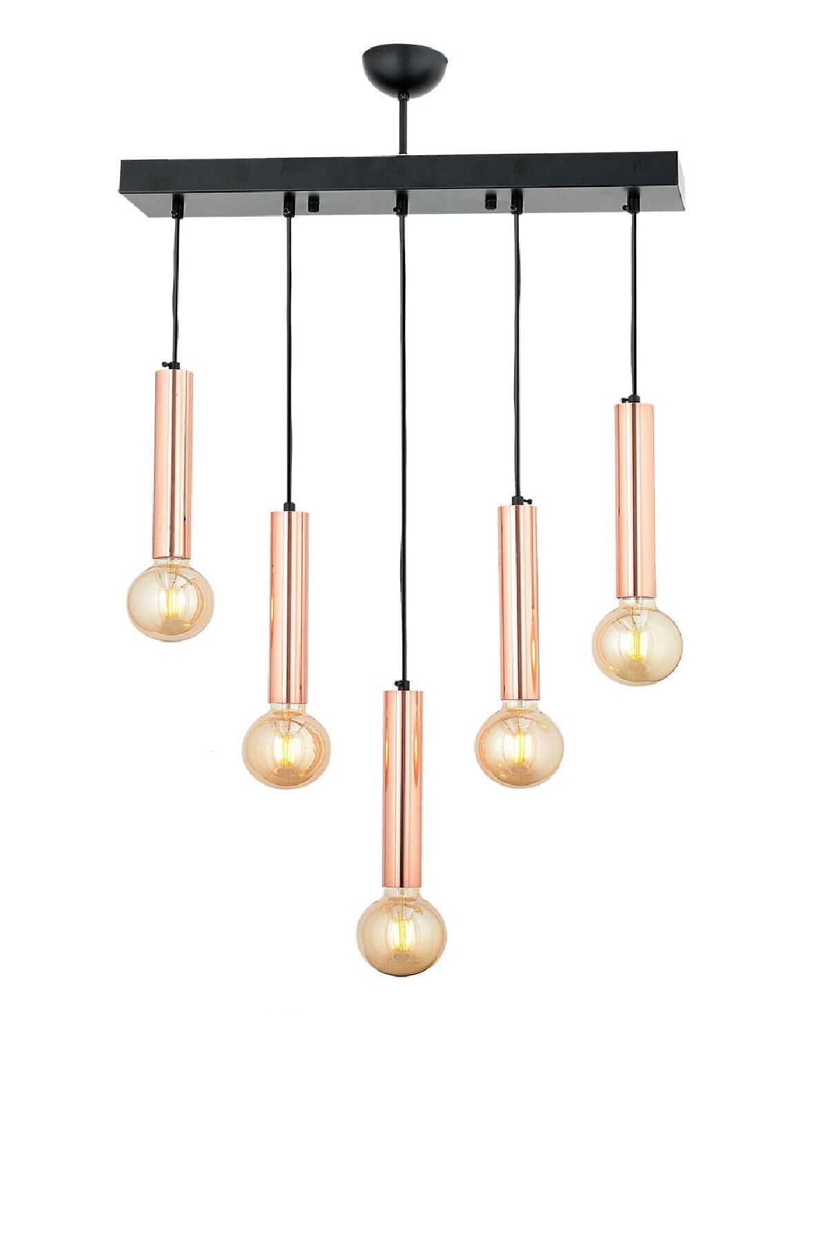 Elisa 5Li Sıralı Bakır Sarkıt Modern Genç Odası Mutfak Salon Sarkıt Avize