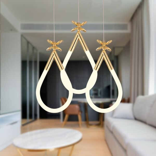 Vojens 3'lü Yuvarlak Gold Ledli 42 Watt Kelebek Detaylı Modern Koridor, Yatak Odası Salon Sarkıt Led Avize