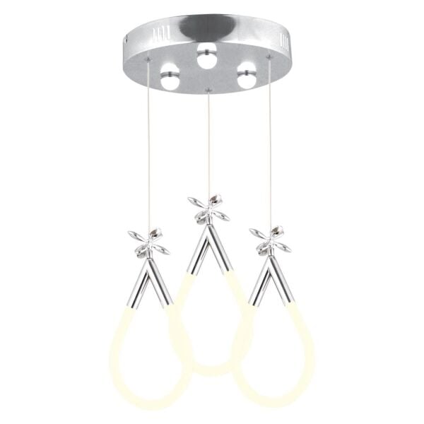 Vojens 3'lü Yuvarlak Krom Ledli 42 Watt Kelebek Detaylı Modern Koridor, Yatak Odası Salon Sarkıt Led Avize