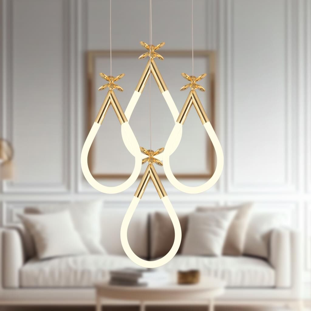 Vojens 4'lü Yuvarlak Gold Ledli 53 Watt Kelebek Detaylı Modern Koridor, Yatak Odası Salon Sarkıt Led Avize