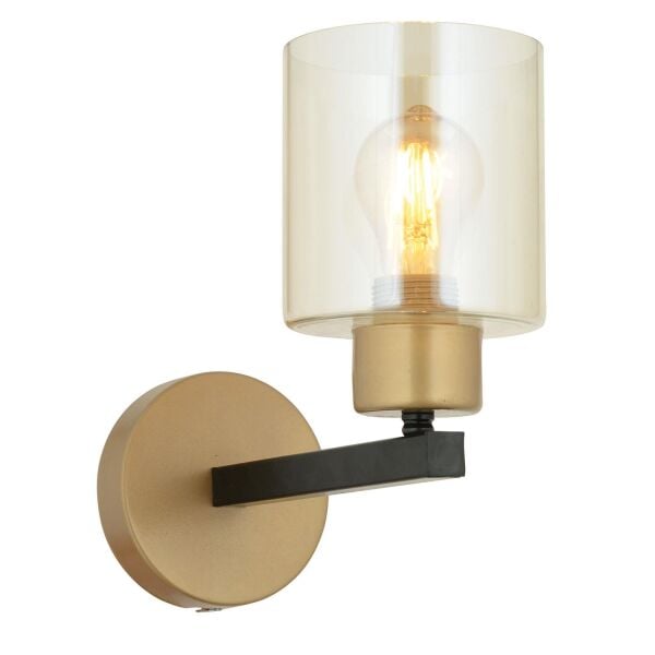 Jade Eskitme Siyah Boyalı Bal Camlı Duvar Lambası Yatak Odası-Banyo-Yatak Başı Aplik