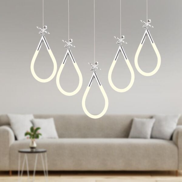 Vojens 5'li Sıralı Krom Ledli 67 Watt Kelebek Detaylı Modern Koridor, Yatak Odası Salon Sarkıt Led Avize