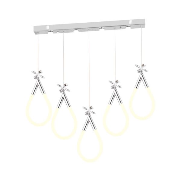 Vojens 5'li Sıralı Krom Ledli 67 Watt Kelebek Detaylı Modern Koridor, Yatak Odası Salon Sarkıt Led Avize