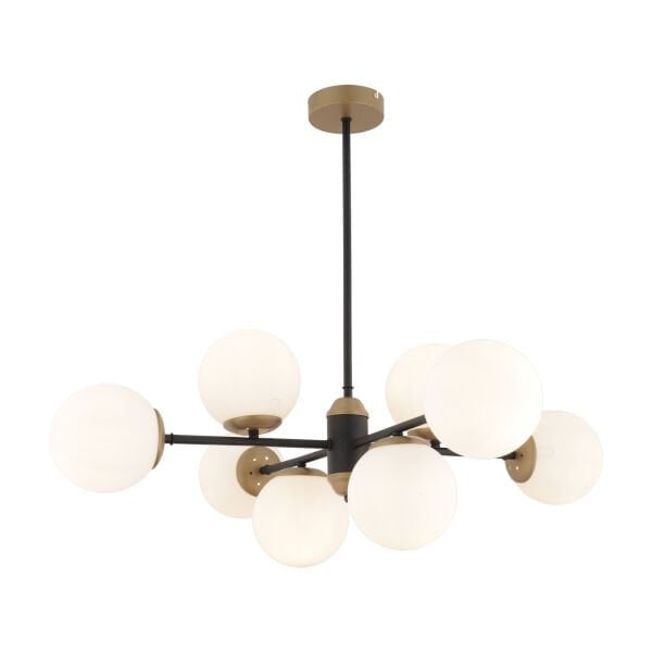 Beria 8'li Sıralı Eskitme Beyaz Camlı Modern Oturma Odası Salon Avize