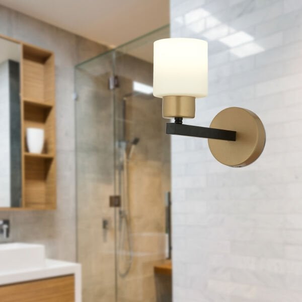 Jade Eskitme Siyah Boyalı Beyaz Camlı Duvar Lambası Yatak Odası-Banyo-Yatak Başı Aplik