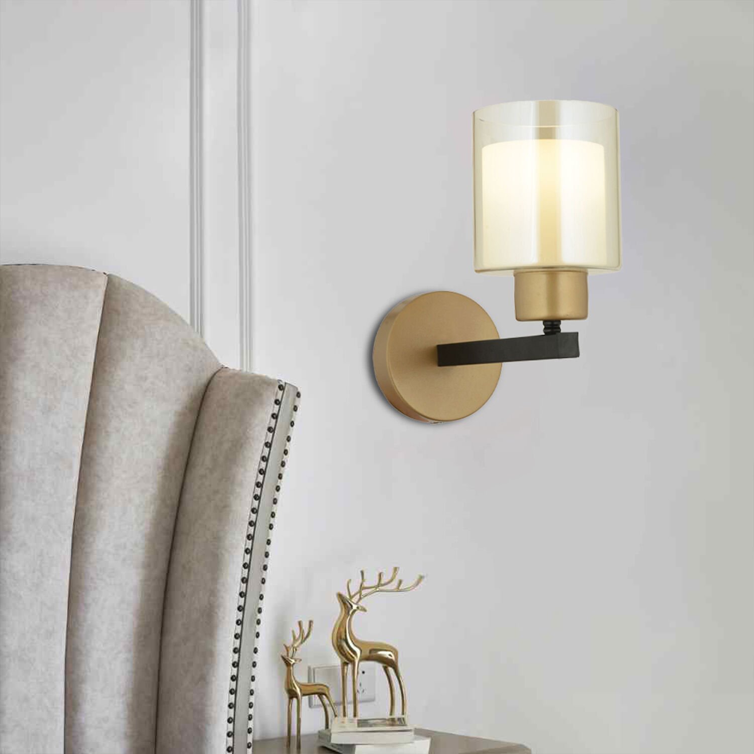 Jade Eskitme Siyah Boyalı Çift Camlı Duvar Lambası Yatak Odası-Banyo-Yatak Başı Aplik