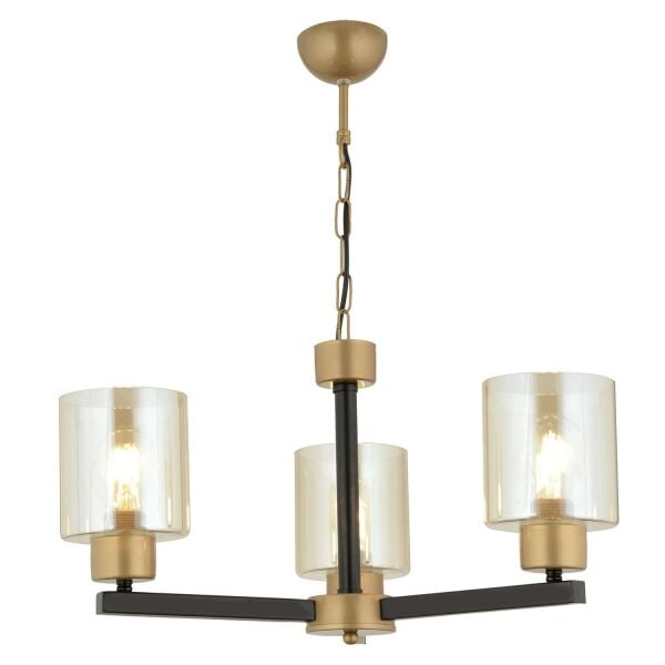 Jade 3 Lü Avize Eskitme Siyah Boyalı Bal Camlı Modern Genç Odası Yatak Odası Retro Salon Avize