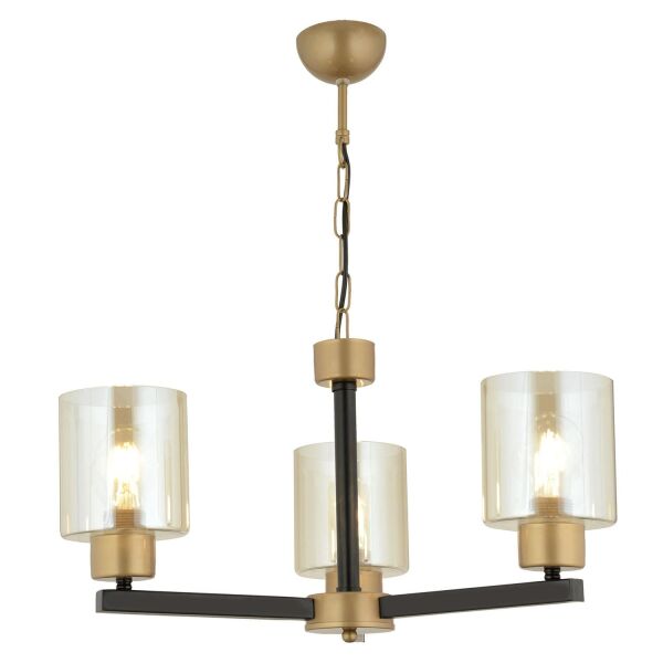 Jade 3 Lü Avize Eskitme Siyah Boyalı Bal Camlı Modern Genç Odası Yatak Odası Retro Salon Avize