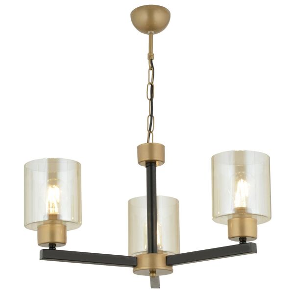 Jade 3 Lü Avize Eskitme Siyah Boyalı Bal Camlı Modern Genç Odası Yatak Odası Retro Salon Avize