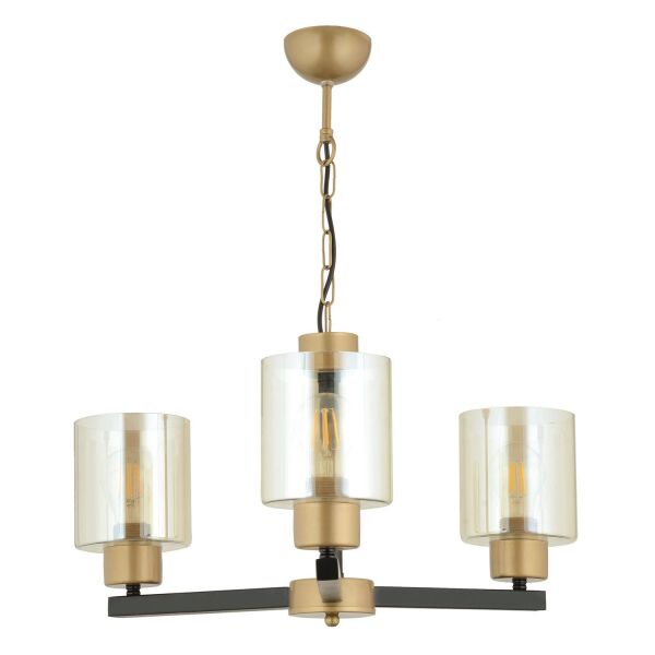 Jade 3 Lü Avize Eskitme Siyah Boyalı Bal Camlı Modern Genç Odası Yatak Odası Retro Salon Avize