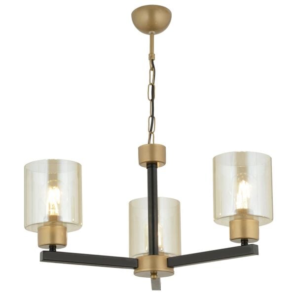 Jade 3 Lü Avize Eskitme Siyah Boyalı Bal Camlı Modern Genç Odası Yatak Odası Retro Salon Avize