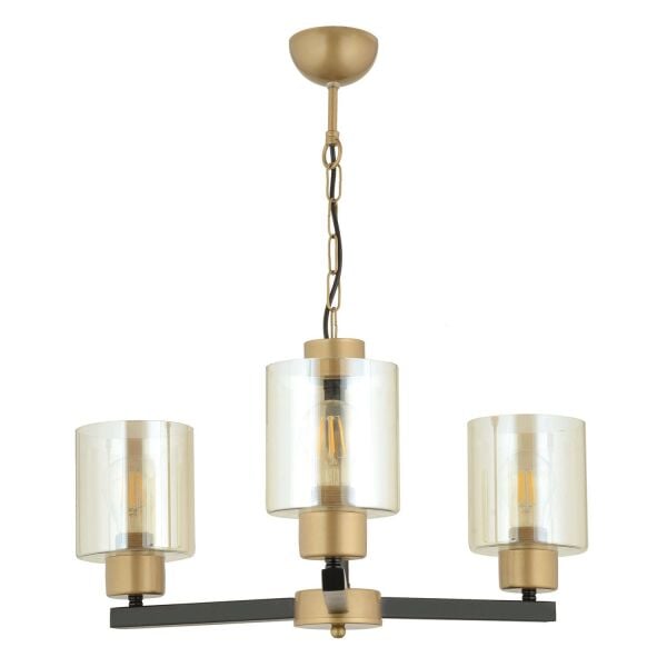 Jade 3 Lü Avize Eskitme Siyah Boyalı Bal Camlı Modern Genç Odası Yatak Odası Retro Salon Avize