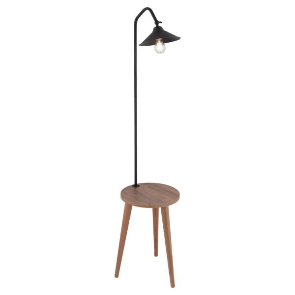 Clifferd Siyah Başlıklı Ahşap Sehpalı Modern  Ayaklı Abajur Lamba Ahşap Lambader