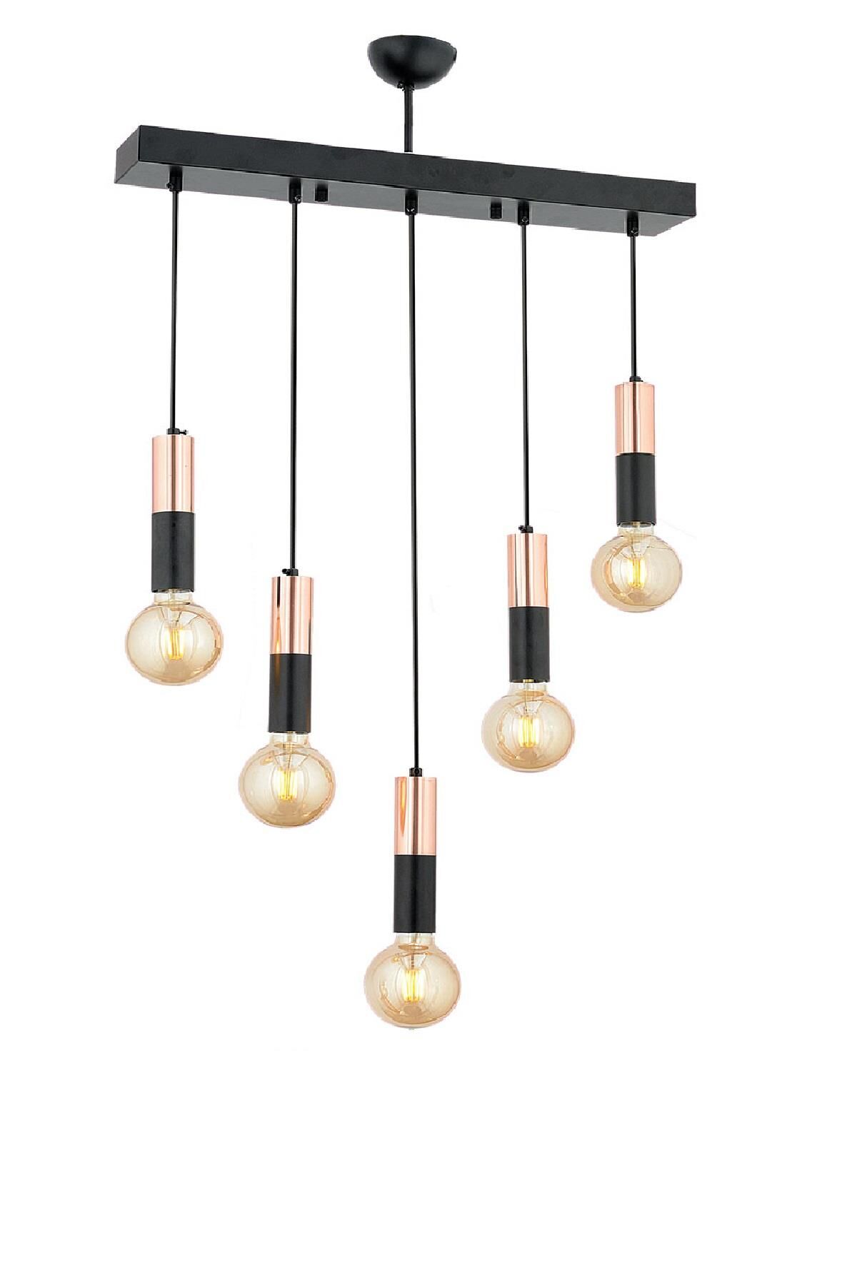 Miranda 5Li Sıralı Bakır Sarkıt Modern Genç Odası Mutfak Salon Sarkıt Avize