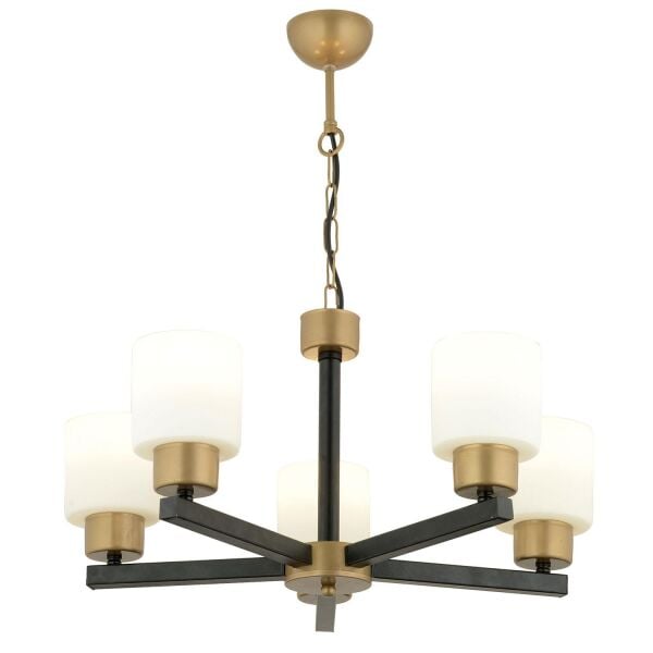 Jade 5 Li Avize Eskitme Siyah Boyalı Beyaz Camlı Modern Genç Odası Yatak Odası Retro Salon Avize