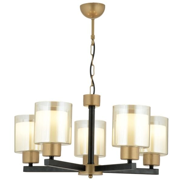 Jade 5 Li Avize Eskitme Siyah Boyalı Çift Camlı Modern Genç Odası Yatak Odası Retro Salon Avize