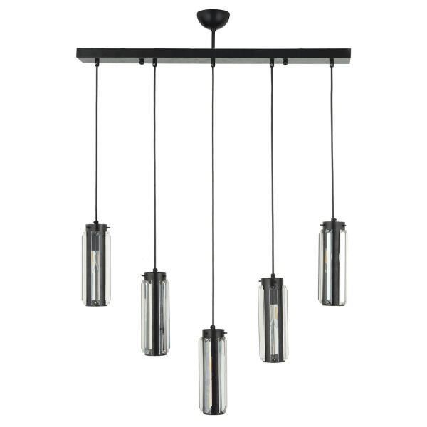 Natali 5 Li Sıralı Siyah Salon- Modern Tasarım Yemek Masası Üstü Salon Sarkıt Avize