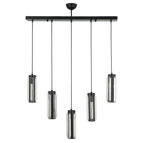 Natali 5 Li Sıralı Siyah Salon- Modern Tasarım Yemek Masası Üstü Salon Sarkıt Avize