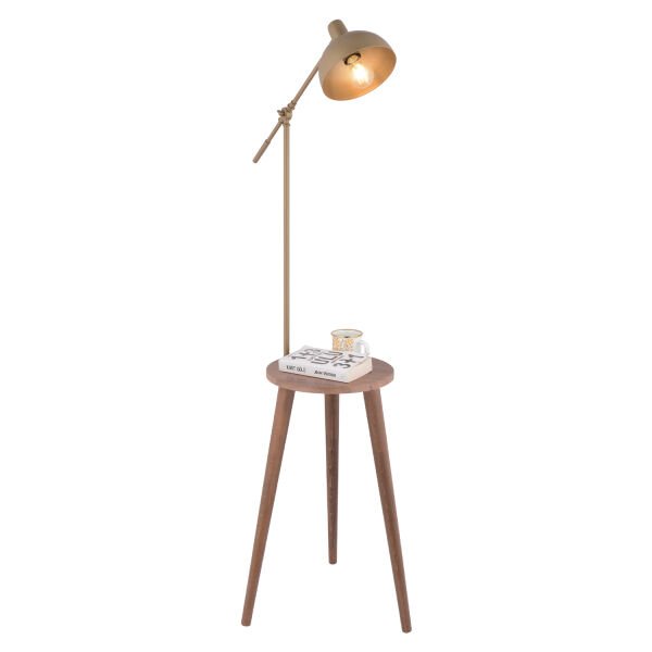 Heather Eskitme Başlıklı Ahşap Sehpalı Modern  Ayaklı Abajur Lamba Ahşap Lambader