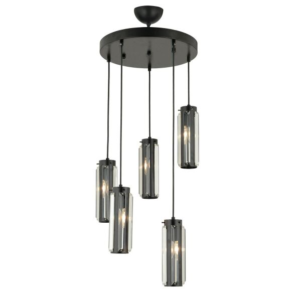 Natali 5 Li Yuvarlak Siyah Modern Kristalli, Taşlı Modern Tasarım Kristal Salon Sarkıt Avize