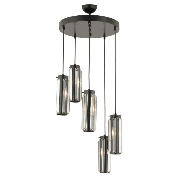 Natali 5 Li Yuvarlak Siyah Modern Kristalli, Taşlı Modern Tasarım Kristal Salon Sarkıt Avize