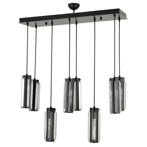 Natali 8 Li Sıralı Siyah Salon- Modern Tasarım Yemek Masası Üstü Salon Sarkıt Avize