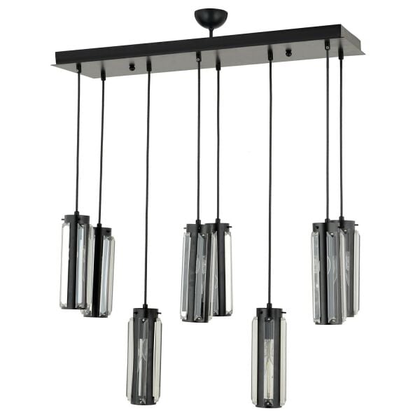 Natali 8 Li Sıralı Siyah Salon- Modern Tasarım Yemek Masası Üstü Salon Sarkıt Avize