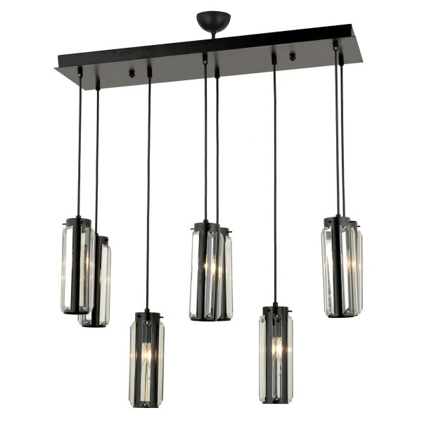 Natali 8 Li Sıralı Siyah Salon- Modern Tasarım Yemek Masası Üstü Salon Sarkıt Avize