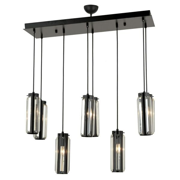 Natali 8 Li Sıralı Siyah Salon- Modern Tasarım Yemek Masası Üstü Salon Sarkıt Avize