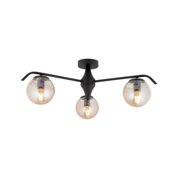 Diaspor 3'lü Yuvarlak Siyah Bal Camlı Modern Plafonyer Genç Odası Yatak Odası Retro Salon Avize