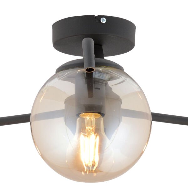 Diaspor 3'lü Yuvarlak Siyah Bal Camlı Modern Plafonyer Genç Odası Yatak Odası Retro Salon Avize