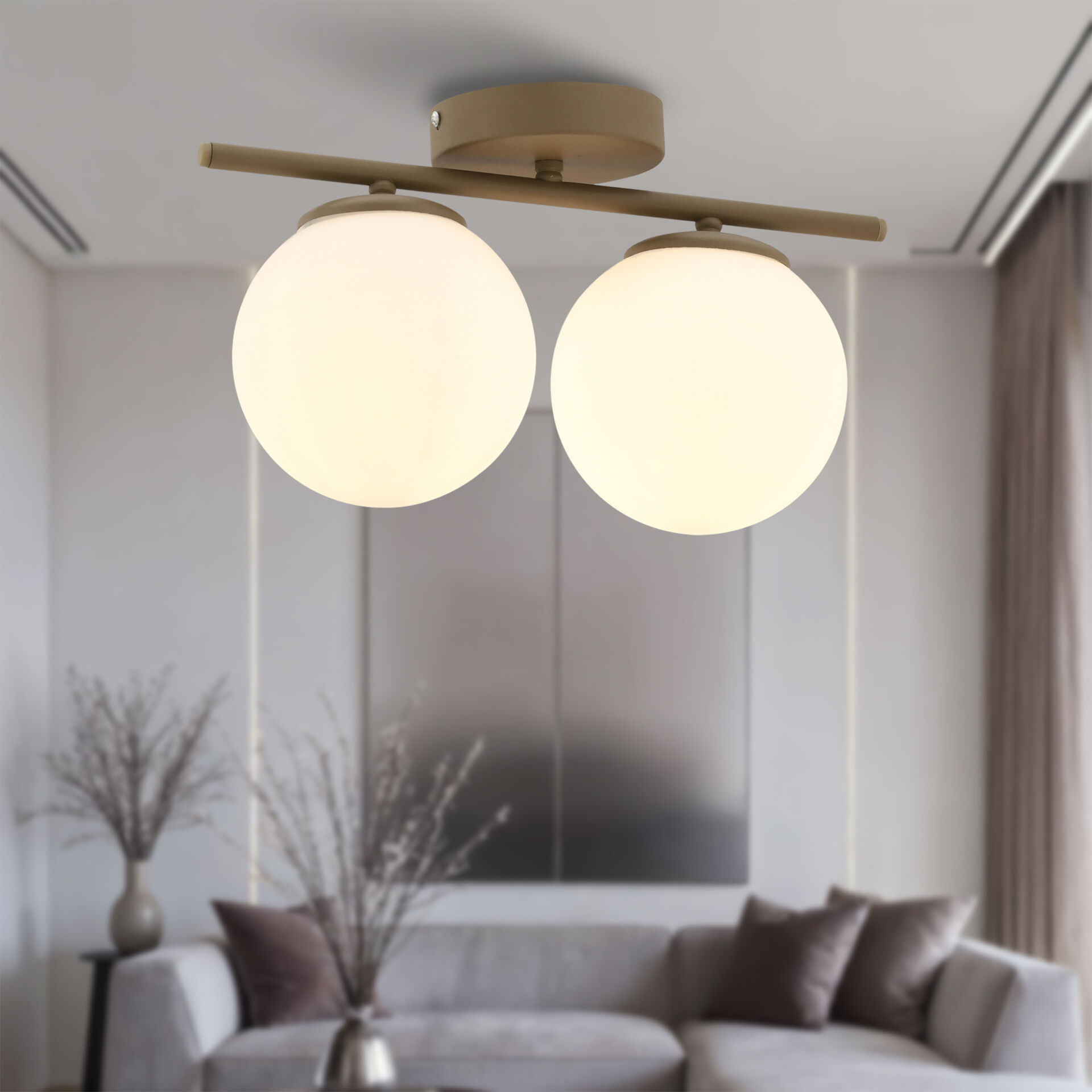 Lumera 2'li Beyaz Camlı Plafonyer Eskitme Avize