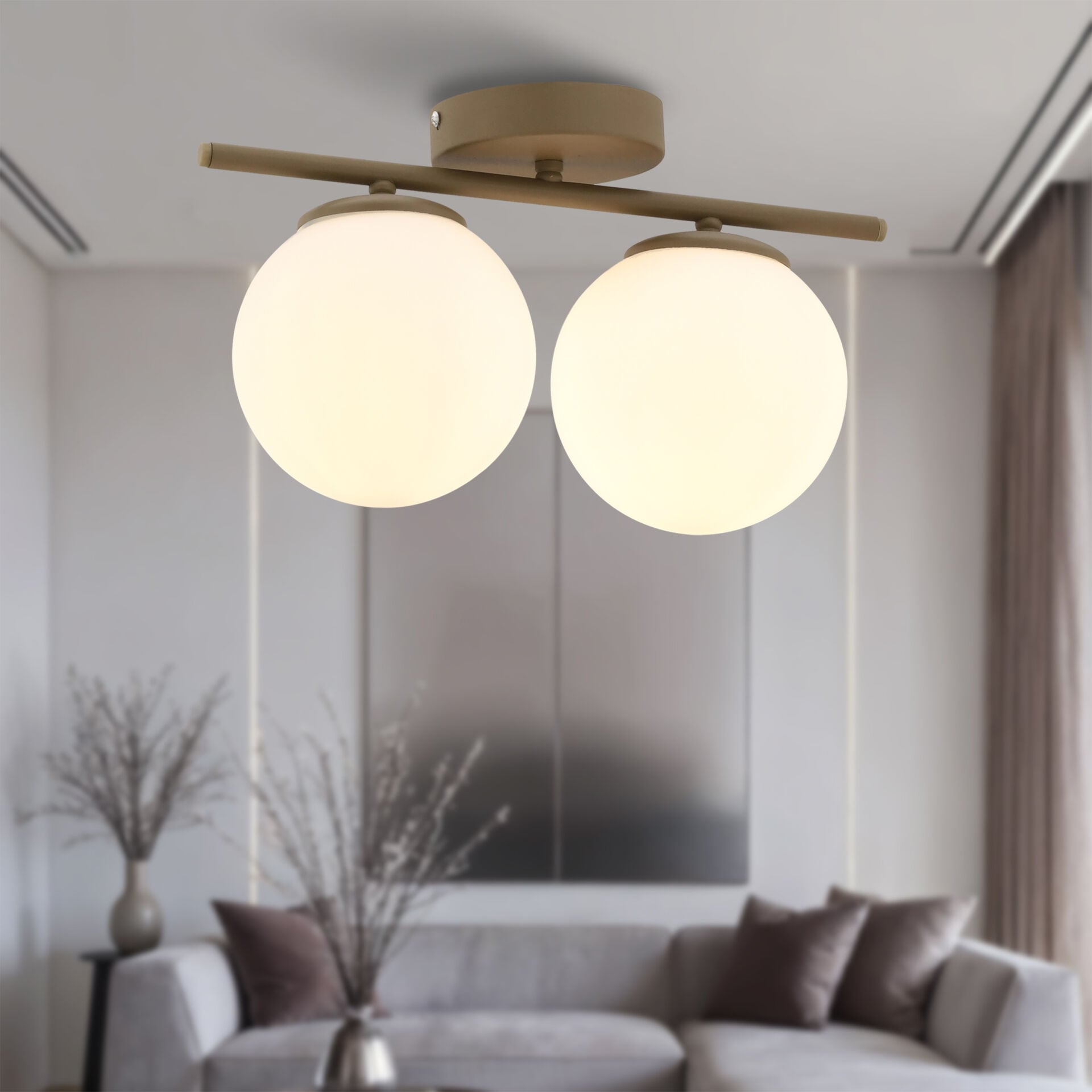 Lumera 2'li Beyaz Camlı Plafonyer Eskitme Avize