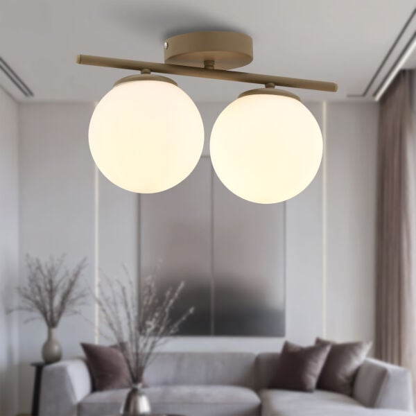 Lumera 2'li Beyaz Camlı Plafonyer Eskitme Avize