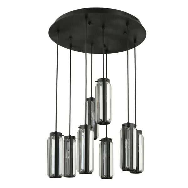 Natali 8 Li Yuvarlak Siyah Modern Kristalli, Taşlı Modern Tasarım Kristal Salon Sarkıt Avize