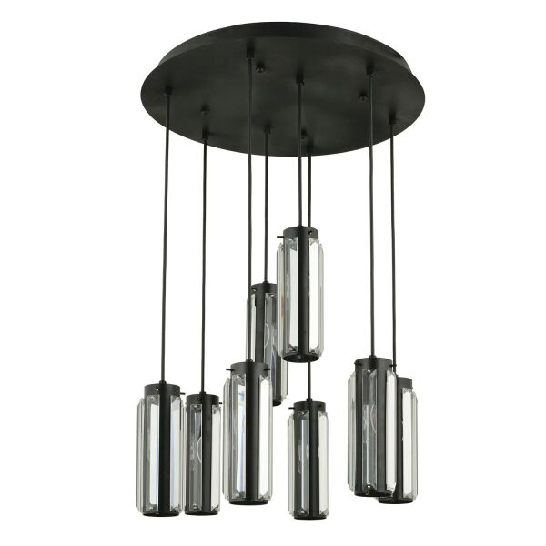 Natali 8 Li Yuvarlak Siyah Modern Kristalli, Taşlı Modern Tasarım Kristal Salon Sarkıt Avize