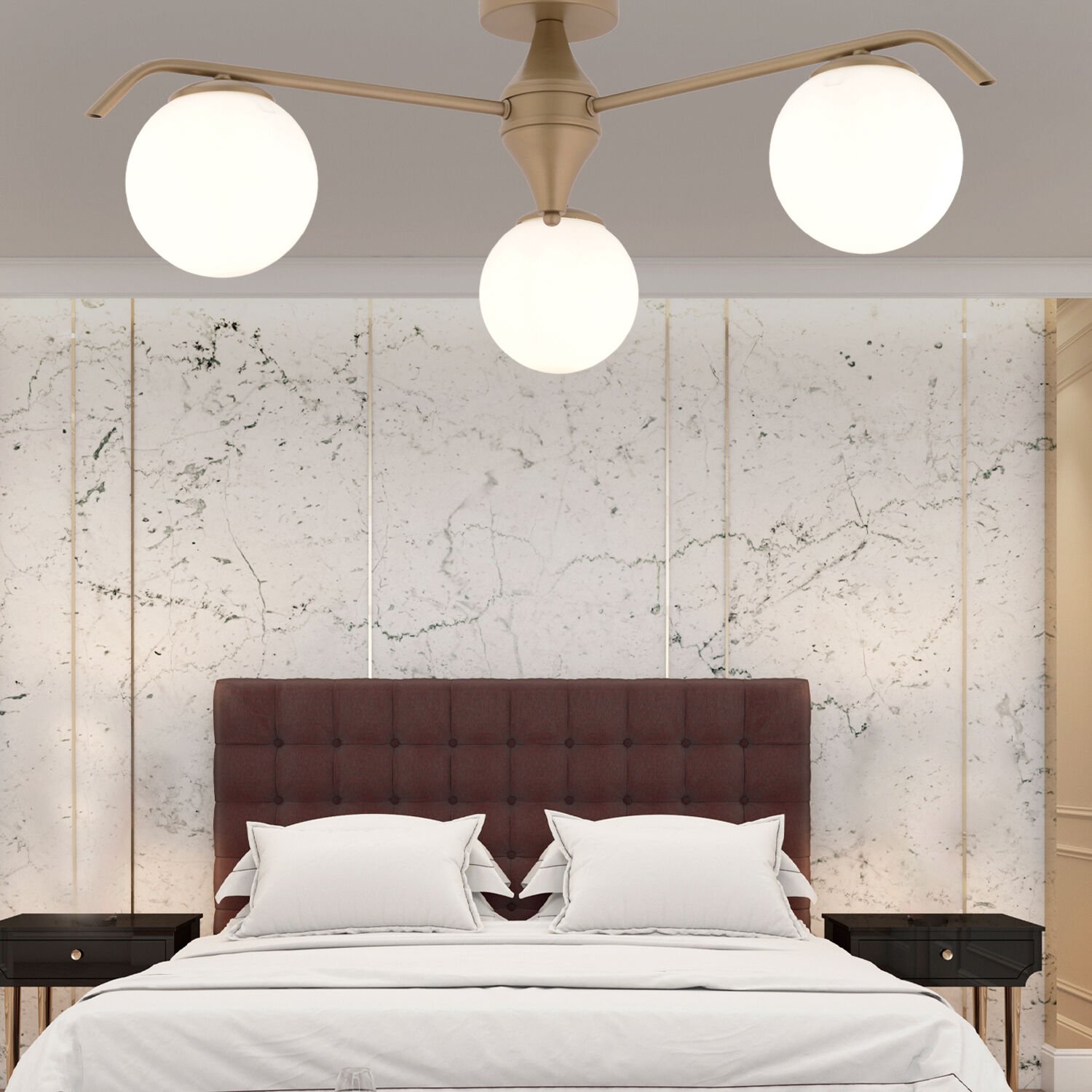 Diaspor 3'lü Yuvarlak Eskitme Beyaz Camlı Modern Plafonyer Genç Odası Yatak Odası Retro Salon Avize