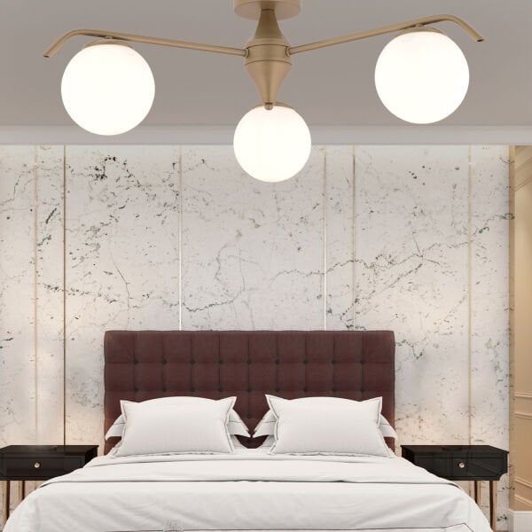 Diaspor 3'lü Yuvarlak Eskitme Beyaz Camlı Modern Plafonyer Genç Odası Yatak Odası Retro Salon Avize