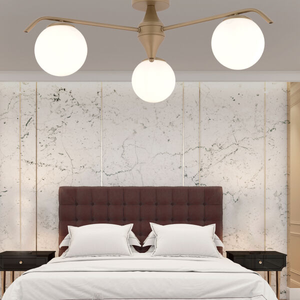 Diaspor 3'lü Yuvarlak Eskitme Beyaz Camlı Modern Plafonyer Genç Odası Yatak Odası Retro Salon Avize
