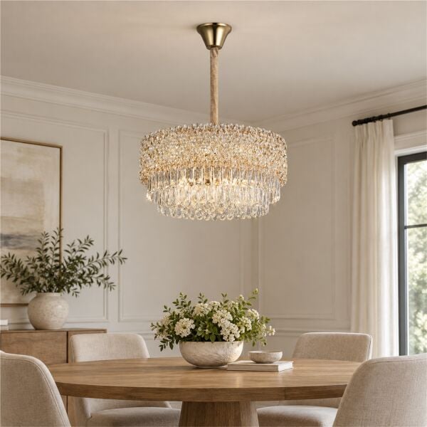 Liana 60 lik Gold Kaplamalı Modern Tasarım Salon Kristal Sarkıt Avize