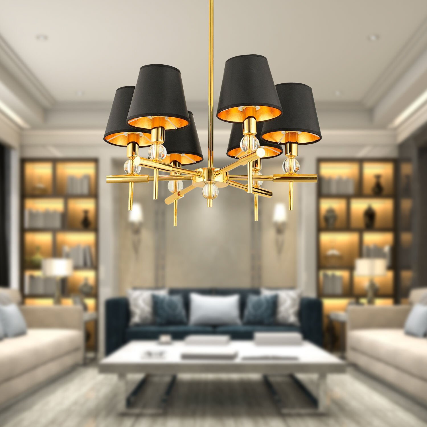 Golden 6Lı Şapkalı Modern Genç Odası Yemek Masası Üstü Salon Avize
