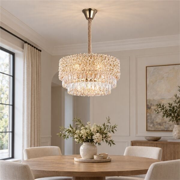 Liana 50 lik Gold Kaplamalı Modern Tasarım Salon Kristal Sarkıt Avize
