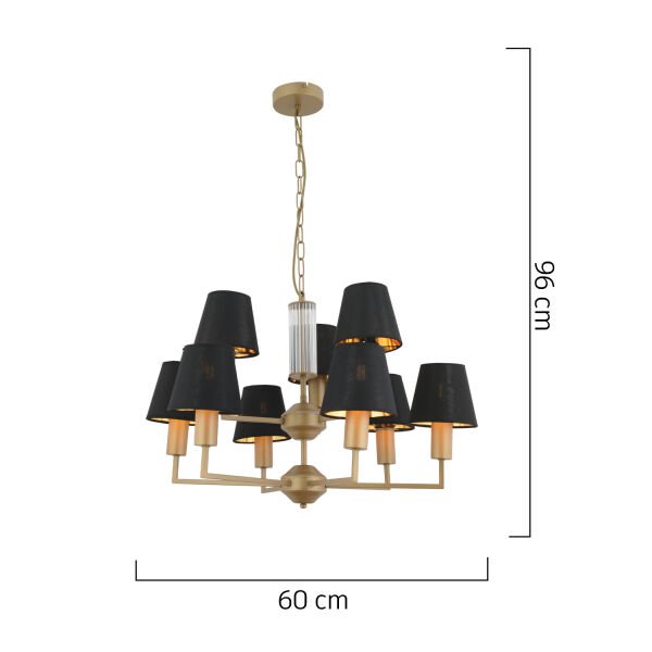Ellery 9'lu Eskitme Siyah Şapkalı Modern Plafonyer Genç Odası Yatak Odası Retro Salon Avize