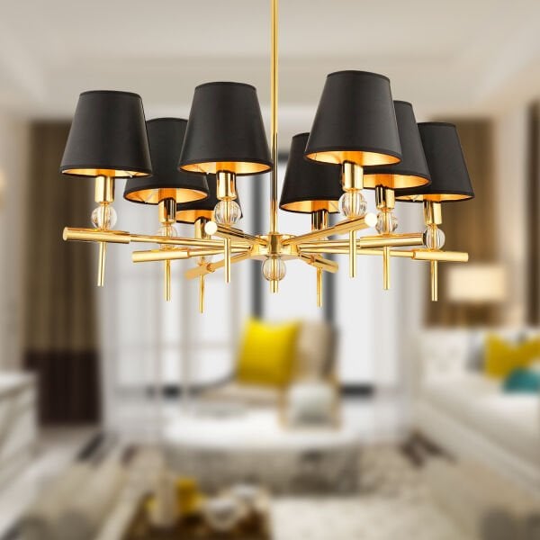 Golden 8Li Şapkalı Modern Genç Odası Yemek Masası Üstü Salon Avize