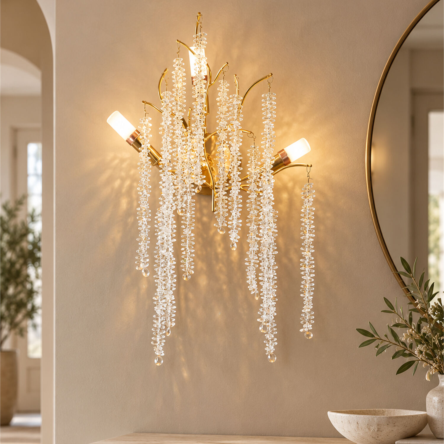 Dina Serip Gold Kaplamalı Modern Tasarım Salon Kristal Yatak Başı Aplik