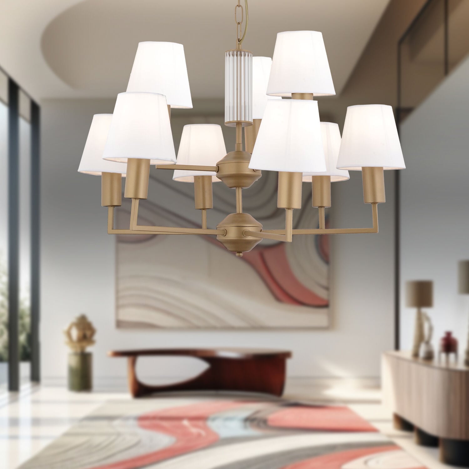 Ellery 9'lu Eskitme Beyaz Şapkalı Modern Plafonyer Genç Odası Yatak Odası Retro Salon Avize
